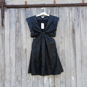 Jason Wu  Faux Leather Black Front Knot Cut Out Mini Dress Womens Sz Large NWT